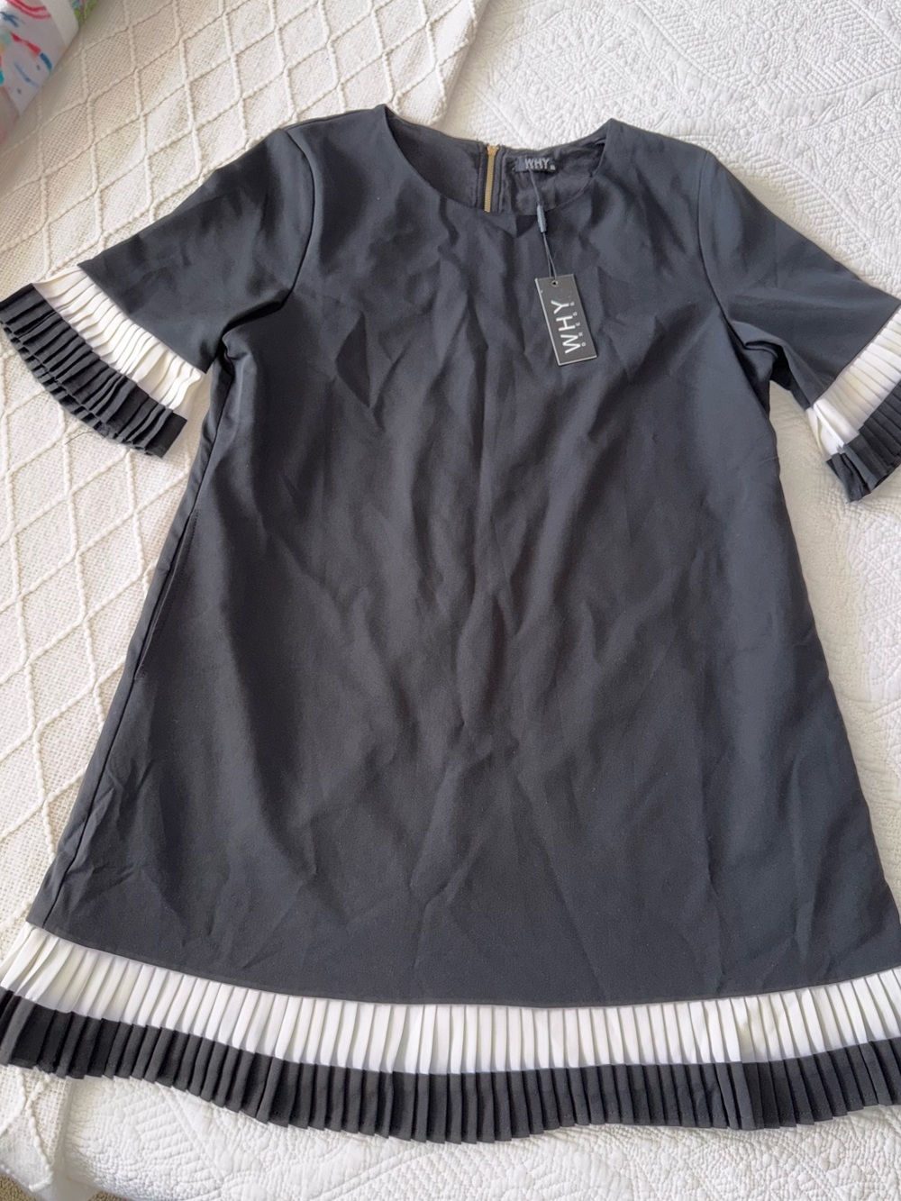 White House Black Market Black Dress with White Pleated Trim